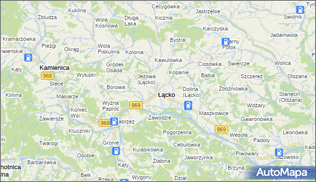 mapa Łącko powiat nowosądecki, Łącko powiat nowosądecki na mapie Targeo