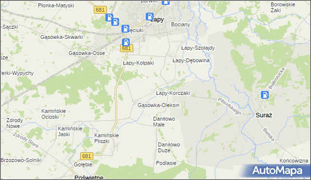 mapa Łapy-Korczaki, Łapy-Korczaki na mapie Targeo