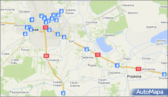 mapa Laski gmina Przykona, Laski gmina Przykona na mapie Targeo