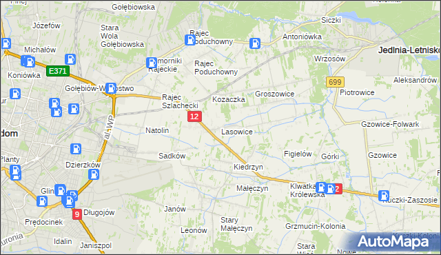 mapa Lasowice gmina Jedlnia-Letnisko, Lasowice gmina Jedlnia-Letnisko na mapie Targeo