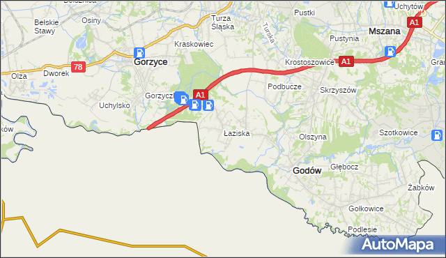 mapa Łaziska gmina Godów, Łaziska gmina Godów na mapie Targeo