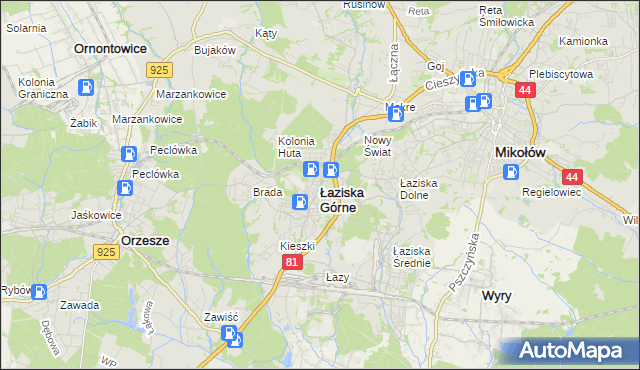 mapa Łaziska Górne, Łaziska Górne na mapie Targeo