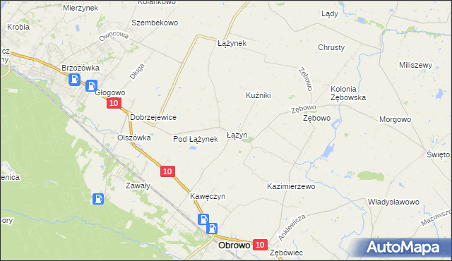 mapa Łążyn gmina Obrowo, Łążyn gmina Obrowo na mapie Targeo