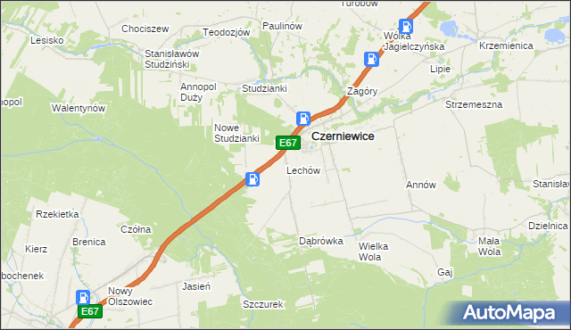mapa Lechów gmina Czerniewice, Lechów gmina Czerniewice na mapie Targeo