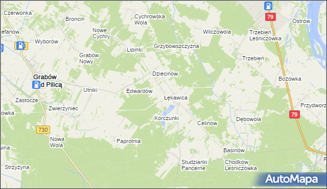 mapa Łękawica gmina Grabów nad Pilicą, Łękawica gmina Grabów nad Pilicą na mapie Targeo