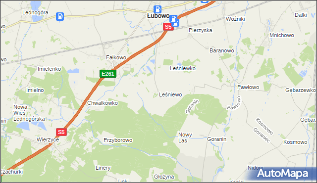 mapa Leśniewo gmina Łubowo, Leśniewo gmina Łubowo na mapie Targeo