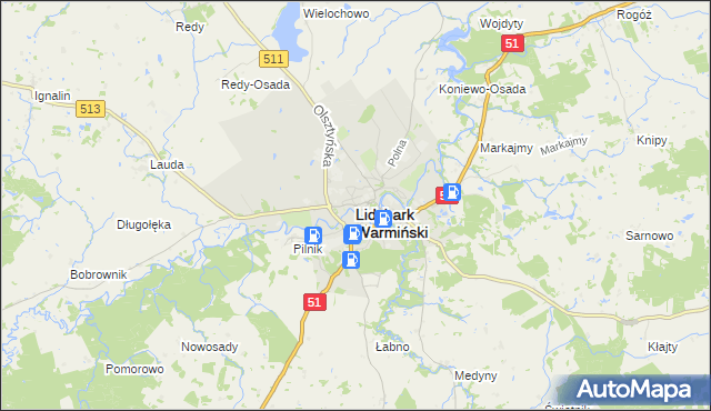 mapa Lidzbark Warmiński, Lidzbark Warmiński na mapie Targeo