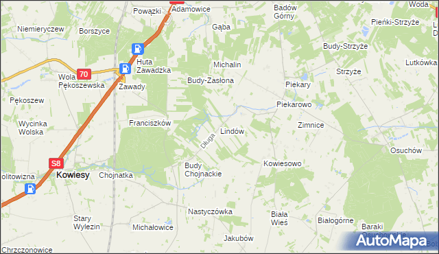 mapa Lindów gmina Mszczonów, Lindów gmina Mszczonów na mapie Targeo