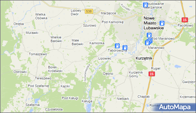 mapa Lipowiec gmina Kurzętnik, Lipowiec gmina Kurzętnik na mapie Targeo