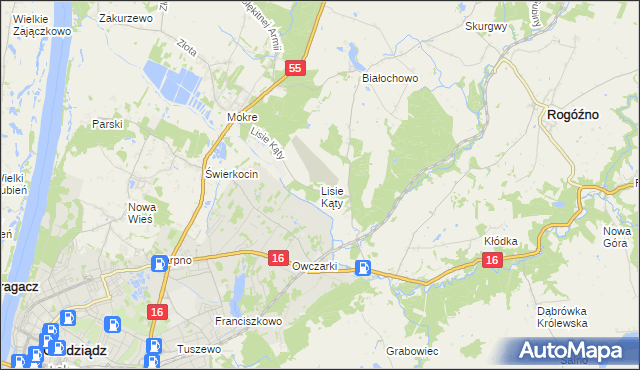 mapa Lisie Kąty gmina Grudziądz, Lisie Kąty gmina Grudziądz na mapie Targeo