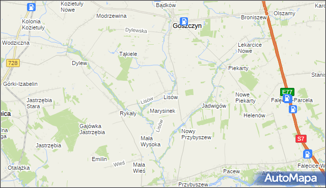 mapa Lisów gmina Promna, Lisów gmina Promna na mapie Targeo
