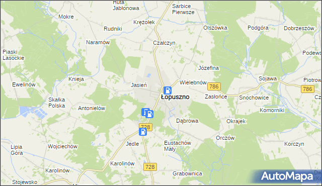 mapa Łopuszno, Łopuszno na mapie Targeo