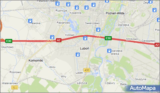 mapa Luboń powiat poznański, Luboń powiat poznański na mapie Targeo