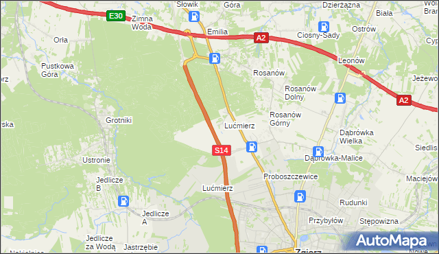 mapa Lućmierz-Las, Lućmierz-Las na mapie Targeo
