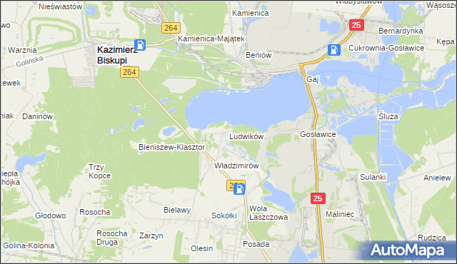 mapa Ludwików gmina Kazimierz Biskupi, Ludwików gmina Kazimierz Biskupi na mapie Targeo