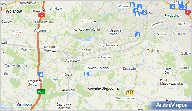 mapa Ludwinów gmina Kowala, Ludwinów gmina Kowala na mapie Targeo