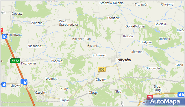 mapa Łukówiec gmina Parysów, Łukówiec gmina Parysów na mapie Targeo