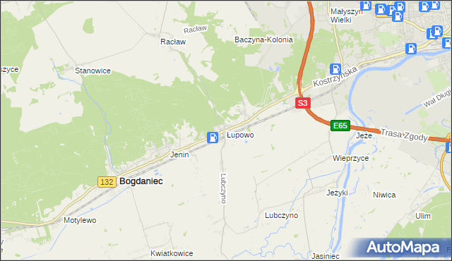 mapa Łupowo gmina Bogdaniec, Łupowo gmina Bogdaniec na mapie Targeo