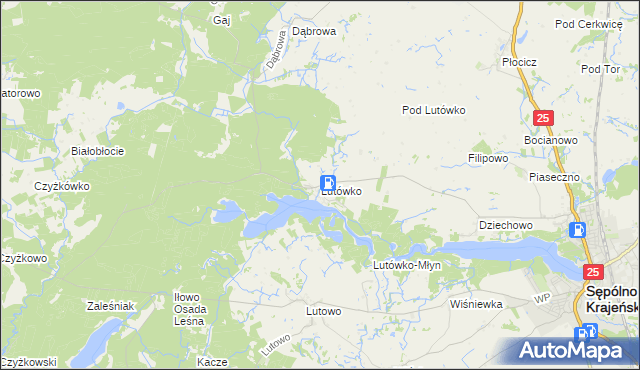 mapa Lutówko gmina Sępólno Krajeńskie, Lutówko gmina Sępólno Krajeńskie na mapie Targeo