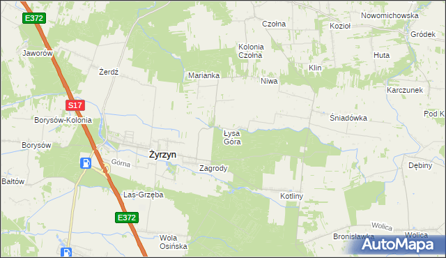 mapa Łysa Góra gmina Baranów, Łysa Góra gmina Baranów na mapie Targeo