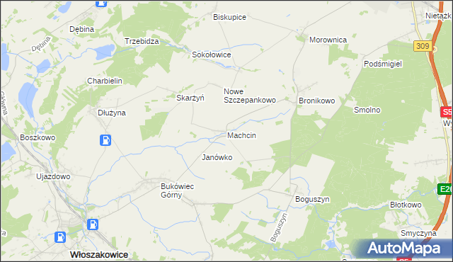 mapa Machcin gmina Śmigiel, Machcin gmina Śmigiel na mapie Targeo