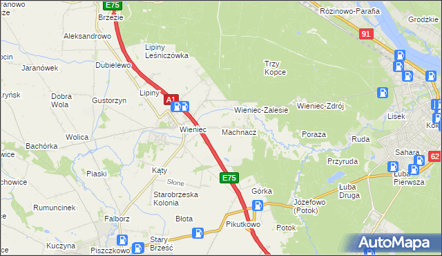 mapa Machnacz gmina Brześć Kujawski, Machnacz gmina Brześć Kujawski na mapie Targeo