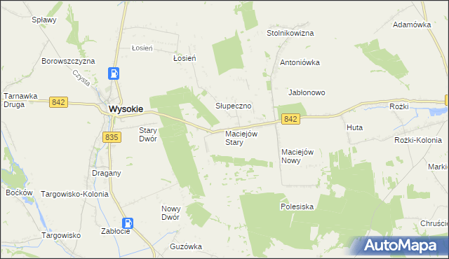 mapa Maciejów Stary gmina Wysokie, Maciejów Stary gmina Wysokie na mapie Targeo