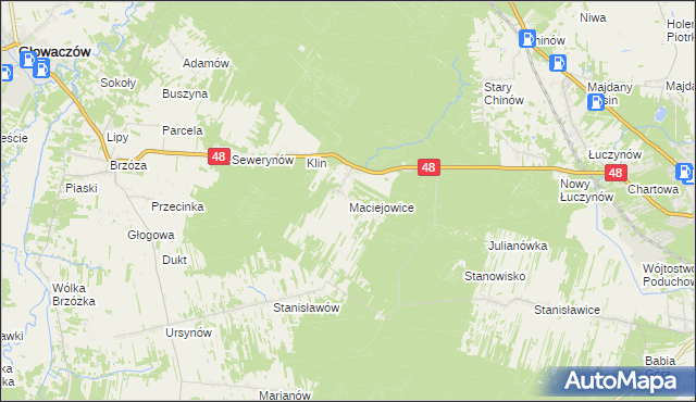 mapa Maciejowice gmina Głowaczów, Maciejowice gmina Głowaczów na mapie Targeo