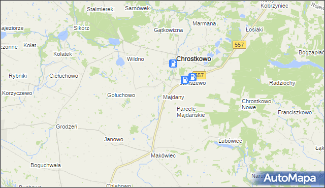 mapa Majdany gmina Chrostkowo, Majdany gmina Chrostkowo na mapie Targeo