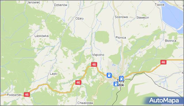 mapa Mąkolno gmina Złoty Stok, Mąkolno gmina Złoty Stok na mapie Targeo