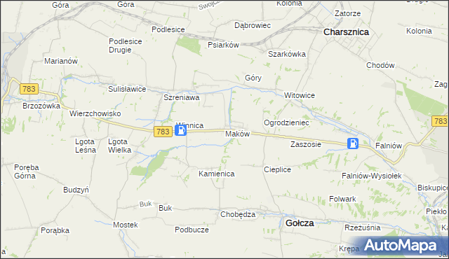 mapa Maków gmina Gołcza, Maków gmina Gołcza na mapie Targeo