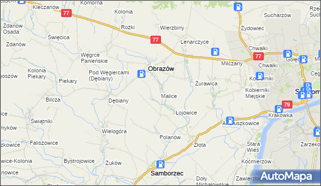 mapa Malice gmina Obrazów, Malice gmina Obrazów na mapie Targeo