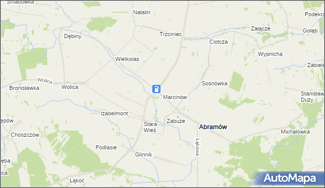 mapa Marcinów gmina Abramów, Marcinów gmina Abramów na mapie Targeo