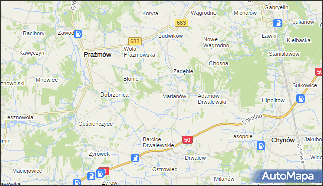 mapa Marianów gmina Chynów, Marianów gmina Chynów na mapie Targeo