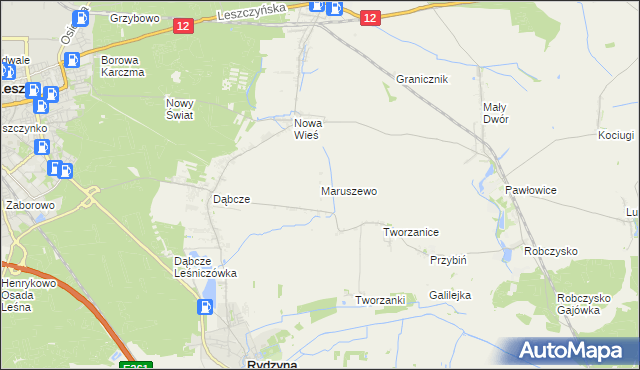 mapa Maruszewo gmina Rydzyna, Maruszewo gmina Rydzyna na mapie Targeo