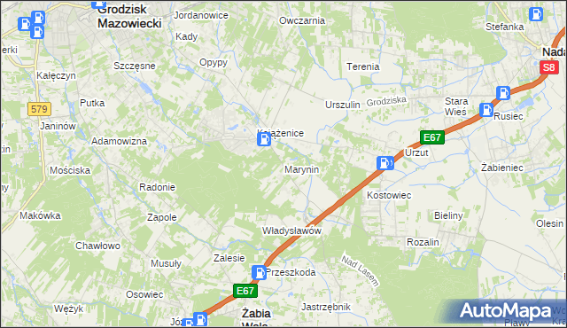 mapa Marynin gmina Grodzisk Mazowiecki, Marynin gmina Grodzisk Mazowiecki na mapie Targeo