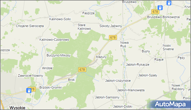 mapa Mazury gmina Wysokie Mazowieckie, Mazury gmina Wysokie Mazowieckie na mapie Targeo
