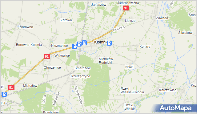 mapa Michałów gmina Kłomnice, Michałów gmina Kłomnice na mapie Targeo