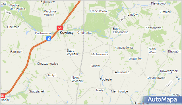 mapa Michałowice gmina Kowiesy, Michałowice gmina Kowiesy na mapie Targeo