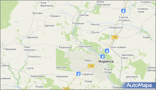 mapa Miechowice gmina Mogielnica, Miechowice gmina Mogielnica na mapie Targeo
