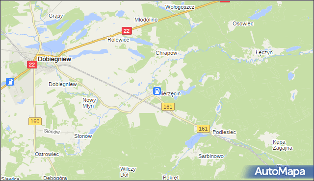 mapa Mierzęcin gmina Dobiegniew, Mierzęcin gmina Dobiegniew na mapie Targeo