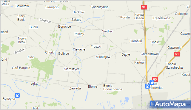 mapa Mikołajew gmina Łęczyca, Mikołajew gmina Łęczyca na mapie Targeo