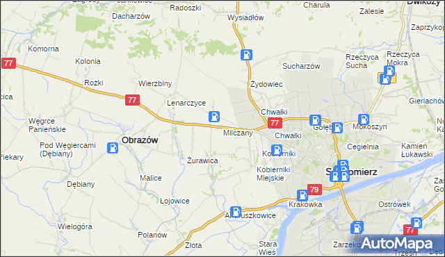 mapa Milczany gmina Samborzec, Milczany gmina Samborzec na mapie Targeo