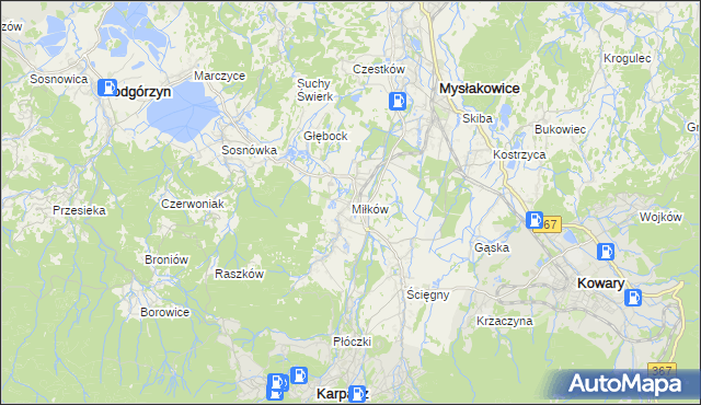 mapa Miłków gmina Podgórzyn, Miłków gmina Podgórzyn na mapie Targeo