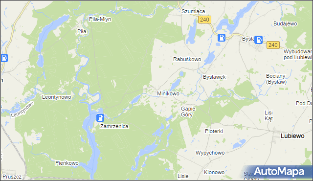 mapa Minikowo gmina Lubiewo, Minikowo gmina Lubiewo na mapie Targeo
