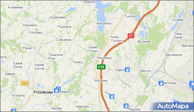 mapa Miszewko gmina Żukowo, Miszewko gmina Żukowo na mapie Targeo