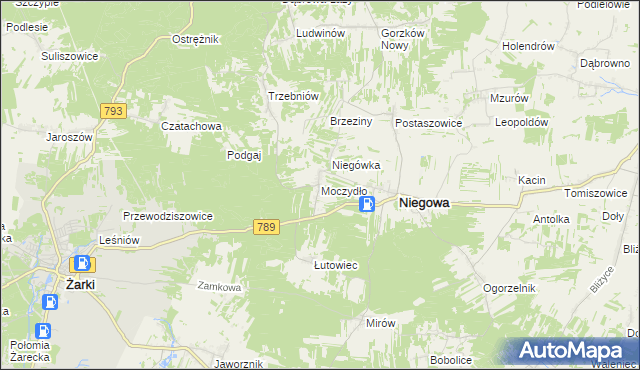 mapa Moczydło gmina Niegowa, Moczydło gmina Niegowa na mapie Targeo