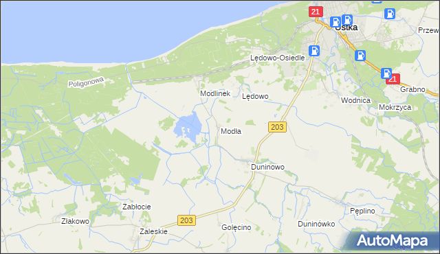 mapa Modła gmina Ustka, Modła gmina Ustka na mapie Targeo
