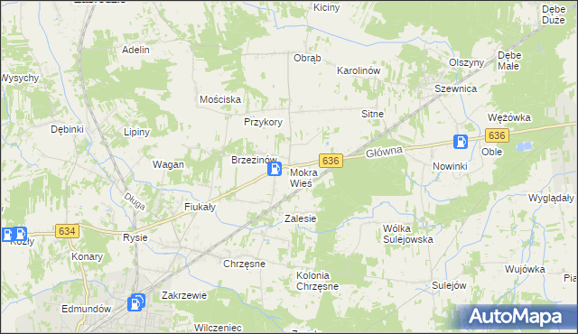 mapa Mokra Wieś gmina Tłuszcz, Mokra Wieś gmina Tłuszcz na mapie Targeo