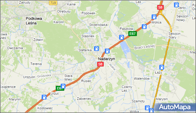 mapa Nadarzyn powiat pruszkowski, Nadarzyn powiat pruszkowski na mapie Targeo